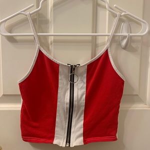 Shein Zip Up Cropped Red and White Tank Top